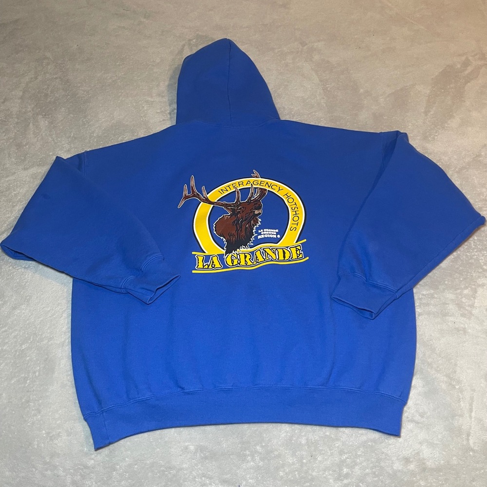 La Grande Interagency Hotshots Hoodie Mens 2XL Blue Pullover Oregon Wildland
